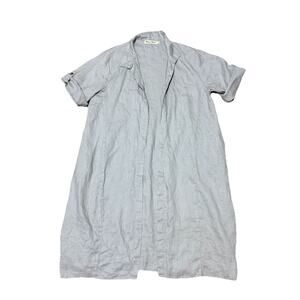 Helens Heart 100% Linen Open Front Top Shirt Sz Medium Gray Short Sleeve Jacket